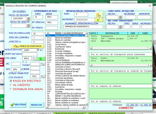 Registro contable de transporte entre almacenes en el Sistema ...