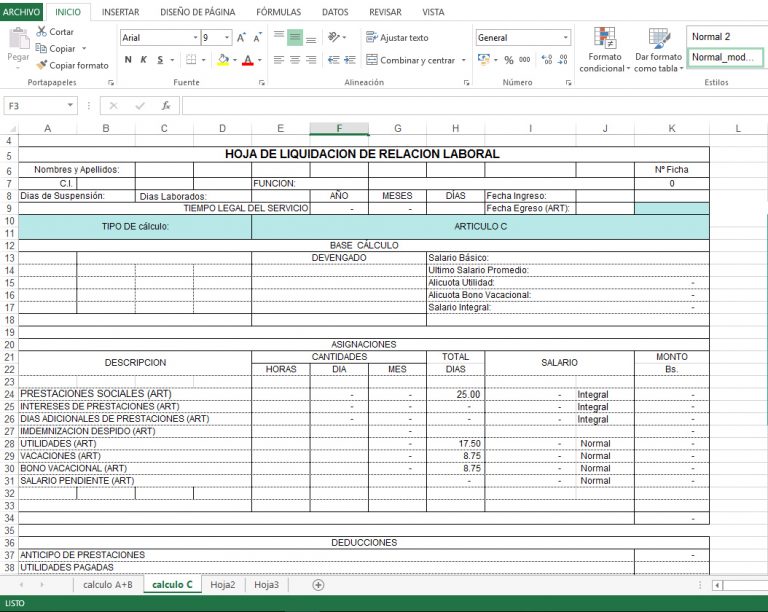 Descargar » Plantilla Excel Liquidación Laboral