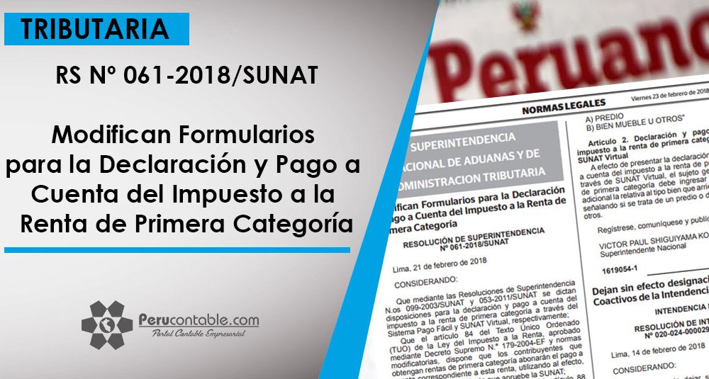 Modifican Formularios Para La Declaración Y Pago A Cuenta Del Impuesto A La Renta De Primera 3842